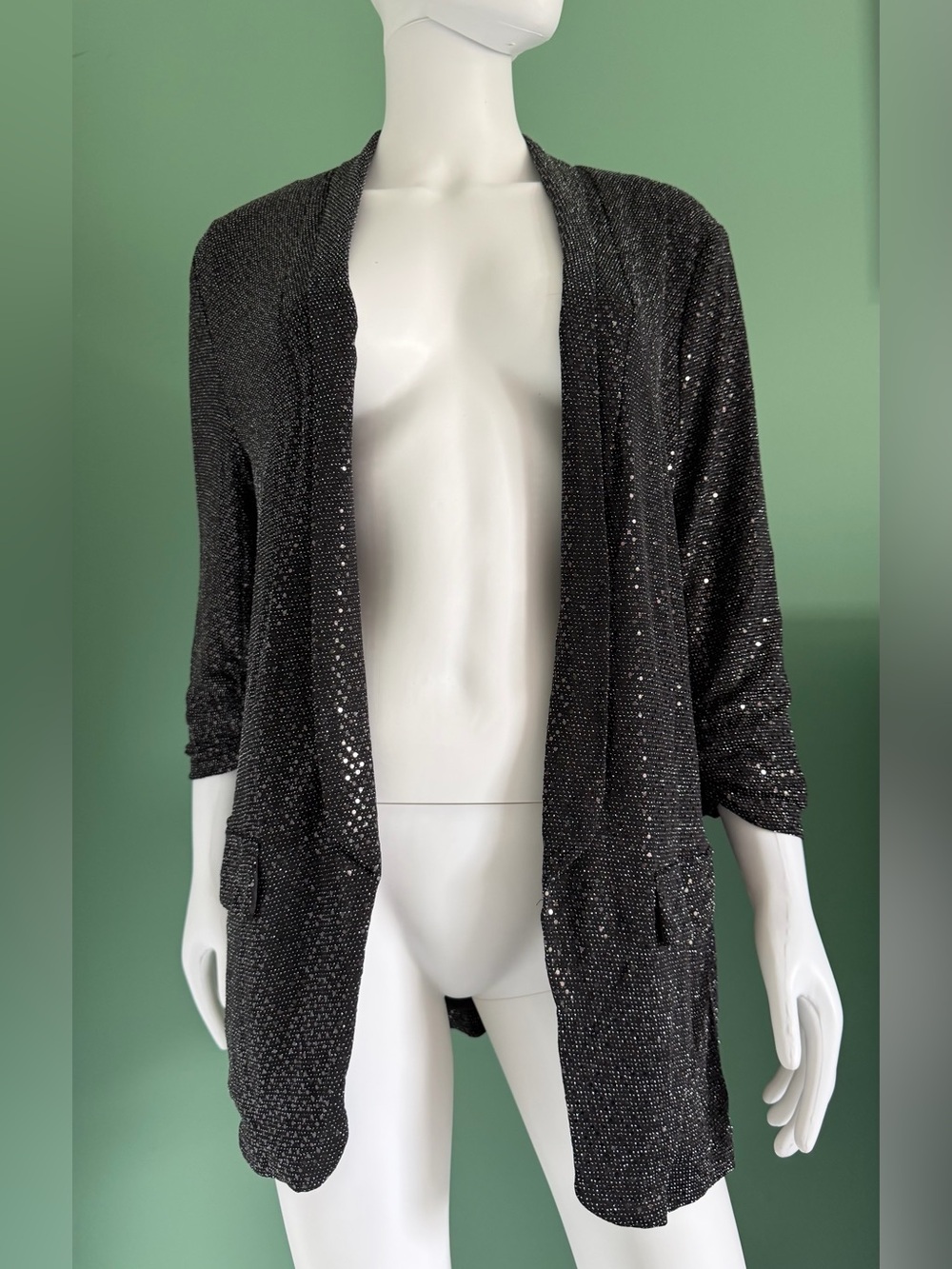 Autres Filles Women's Black Sparkle Open-Front Blazer Jacket